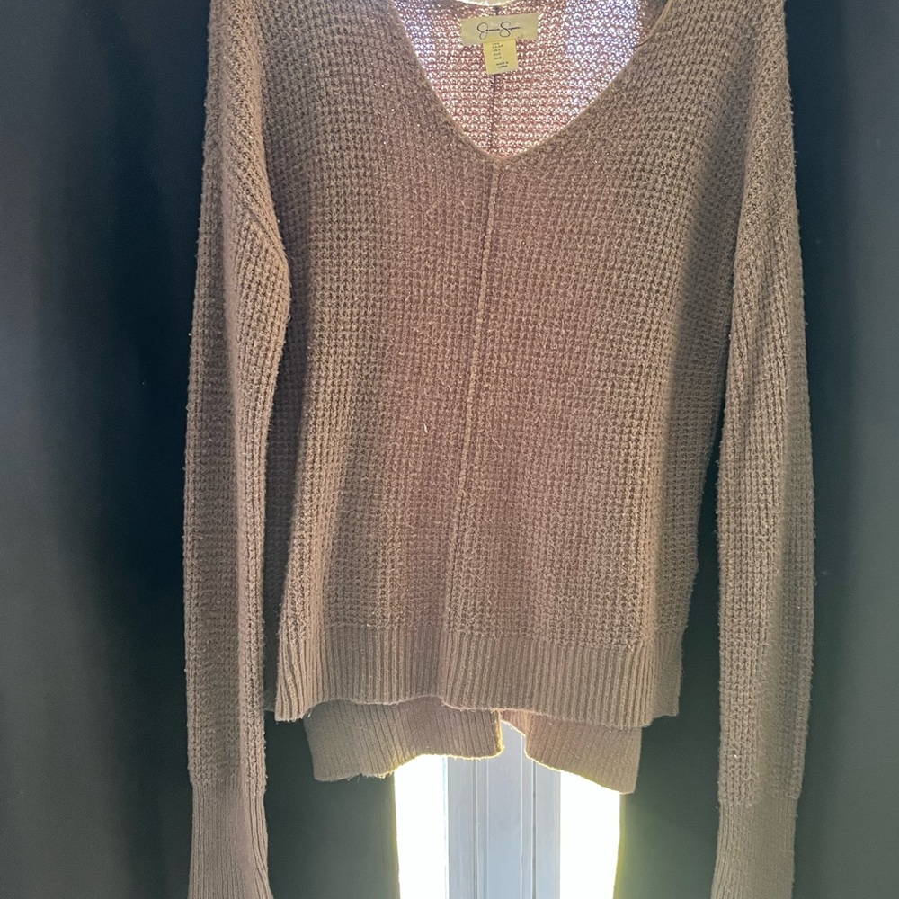 Free People Textured Brown V-Neck Sweater